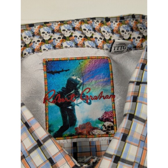 Robert Graham 3XL Plaid Shirt Men Skulls Flip Cuff Pattern Classic Fit Cotton - Picture 2 of 11